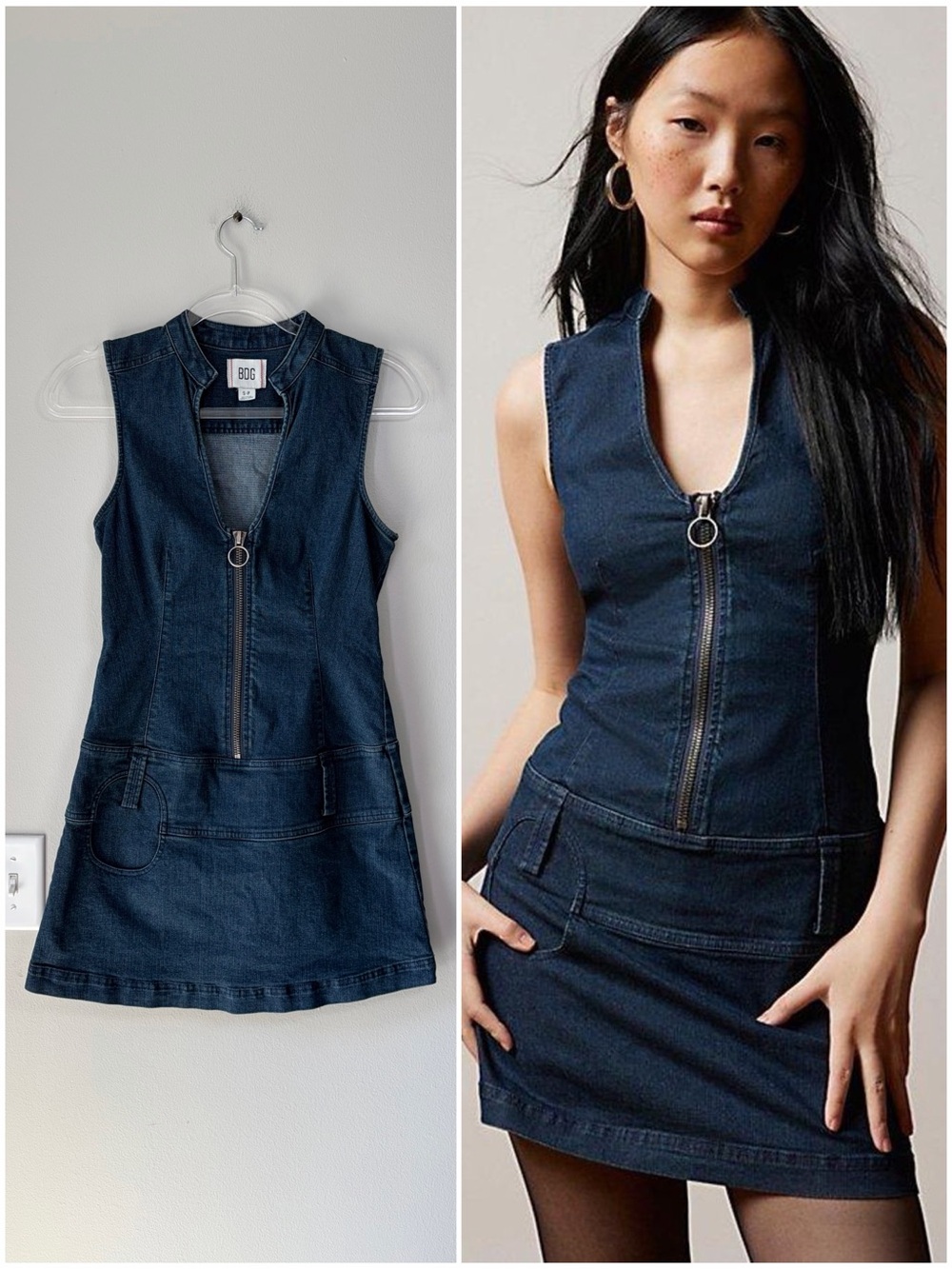 BDG Blue Rowan Denim Zip Up Mini Dress